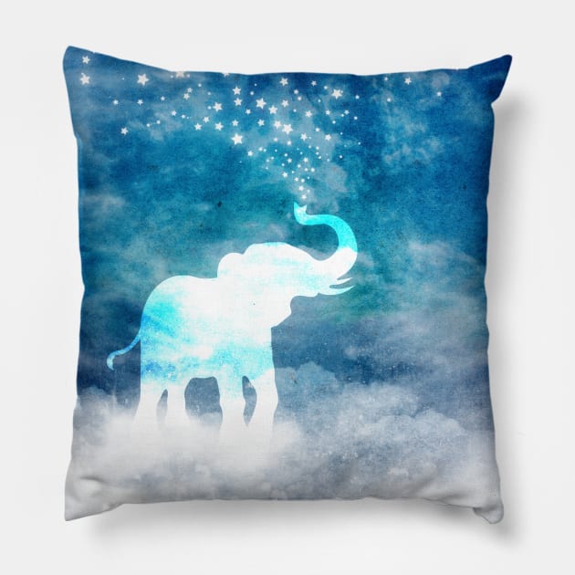 Magical Elephant Spouting Stars Pillow by Jitterfly