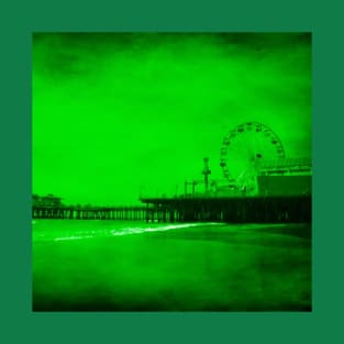 Ghostly Green Santa Monica Pier T-Shirt