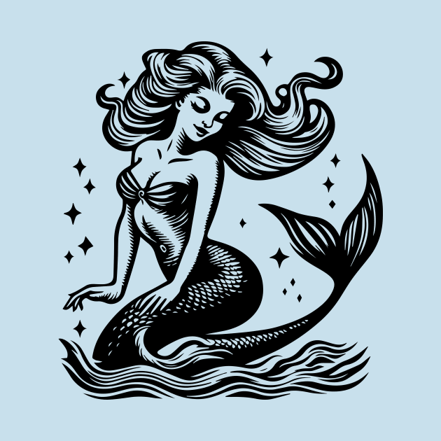 Woodcut Mermaid by n23tees