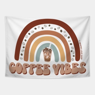 Coffee Vibes Retro Rainbow © GraphicLoveShop Tapestry