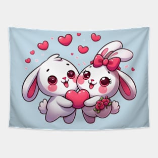 Valentines day kawaii bunnies in love Tapestry