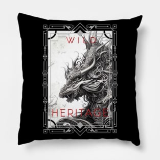 Dragon Legend Wild Nature Illustration Line Epic Illustration Line Art Pillow