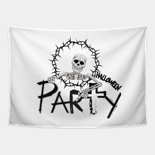 Skeleton - Cross - Party - Halloween - BLACK Tapestry