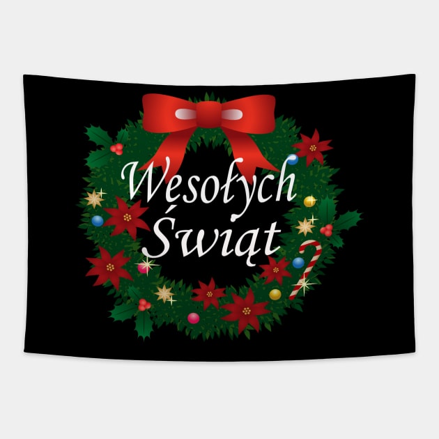 Funny Christmas Gift Tee Poland Wesolych Swiat Polish X-mas Tapestry by artbypond