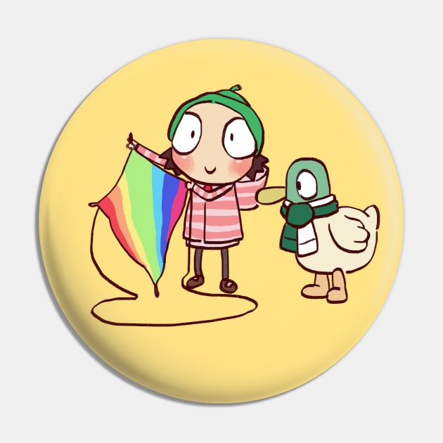 sarah and duck flying a rainbow kite in kite flight / children cartoon Pin by mudwizard