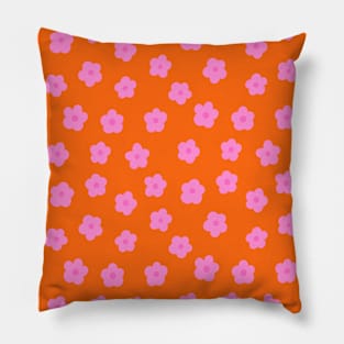 Pink and Orange Groovy Flower Pattern Pillow