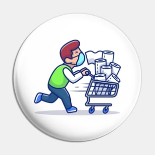 Masked Man Pushing Trolley With Tissue Pin