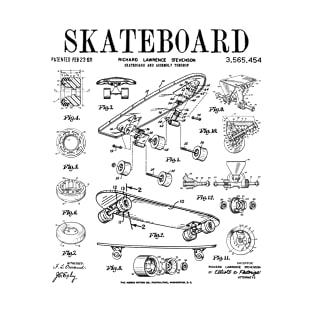 Skater Skateboard Skateboarding Vintage Patent Drawing Print T-Shirt