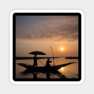 A Boat On The Mekong Delta In Vietnam at Sunset Magnet