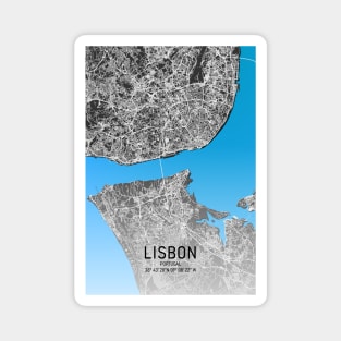 Lisbon City Map Blue, White and Black Magnet