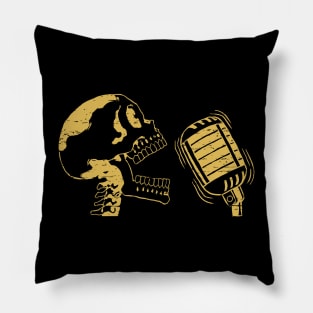 Singing Skull Retro Yellow Colored Distressed Line art Pillow