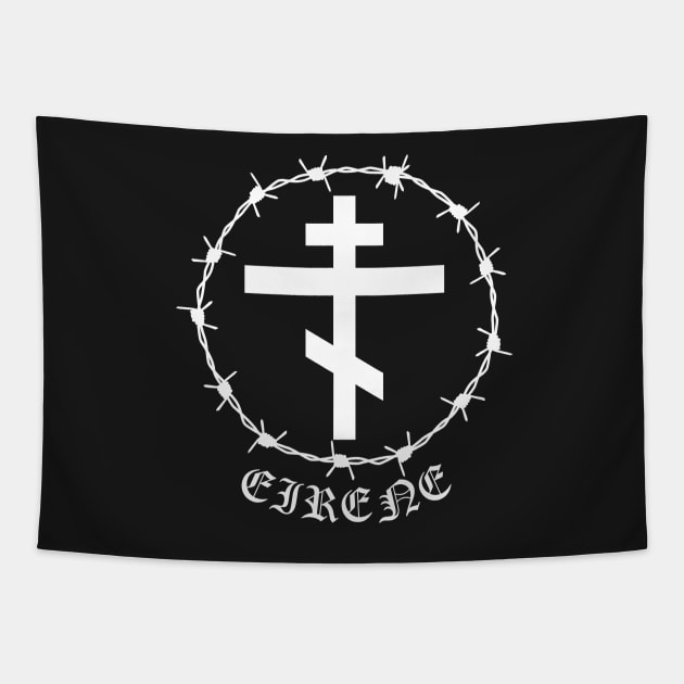 Eastern Orthodox Cross Peace Eirene Barbed Wire Pocket Tapestry by thecamphillips