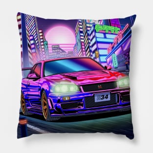 Nissan Skyline GT-R R34 (1999) Cyberpunk City Pillow