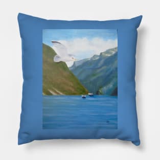 Gerainger Fjord, Norway - from a painting in Oils Pillow