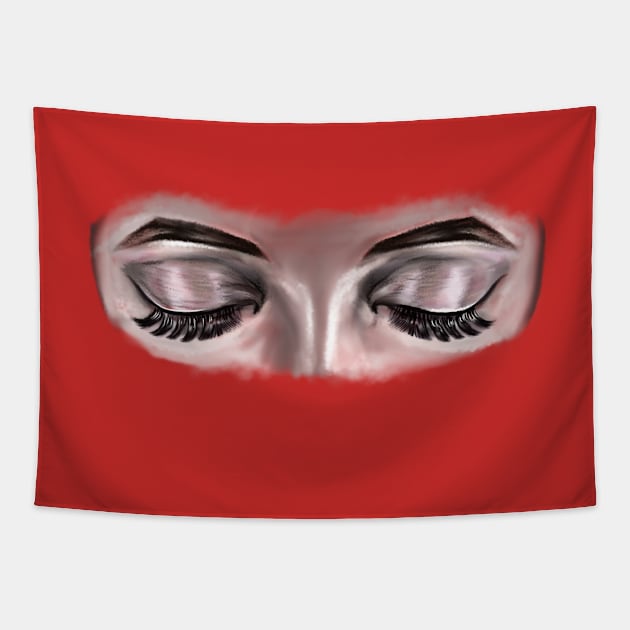 Lashes eyelashes and eyebrows on pink background. The eyes have it, beauty is in the eye of the beholder Tapestry by Artonmytee