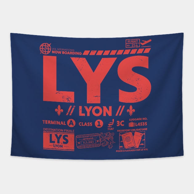 Vintage Lyon LYS Airport Code Travel Day Retro Travel Tag France Tapestry by Now Boarding