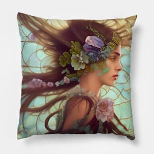 Stunning Hippie Girl Flowers Pillow