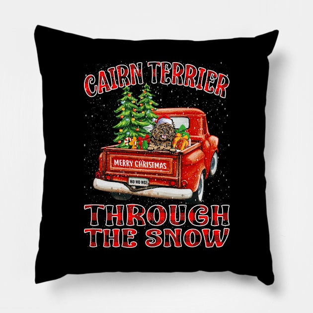 Christmas Cairn Terrier Through The Snow Dog Santa Truck Tree Pillow by intelus