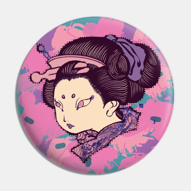Ukiyoe Girl Pink Pin by miacomart