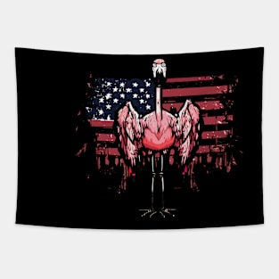 Scary Halloween Flamingo Happy 4th Usa American Flag July Fourth Tapestry