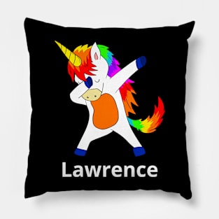 Lawrence First Name Personalized Dabbing Unicorn Pillow