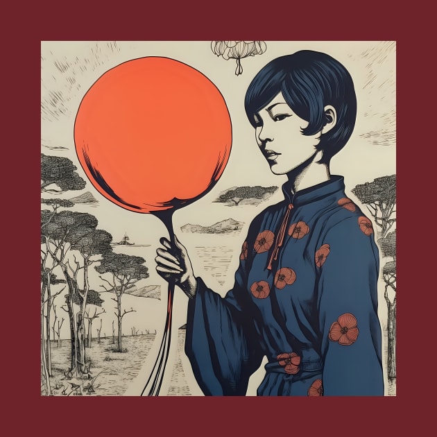 Asian woman in kimono with balloon by KOTYA