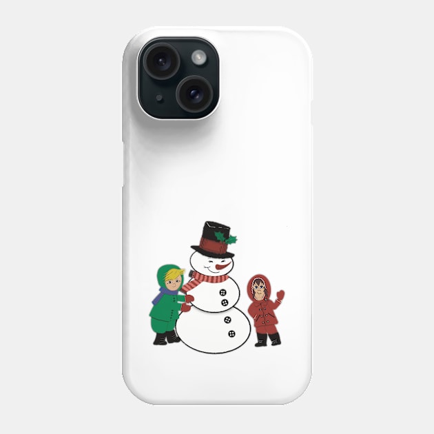 Snowman with Kids Phone Case by FlippinTurtles