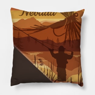 Nevada Mountain Fly Fishing State Map Art Pillow