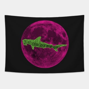 Bright Green Polynesian Pink Moon Hammerhead Shark Tapestry