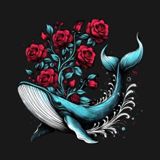 Whale Red Roses T-Shirt