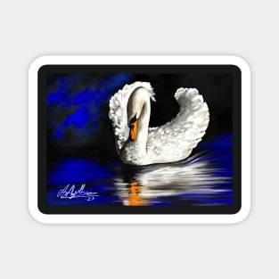 Mute White Swan On Blue Lake Magnet