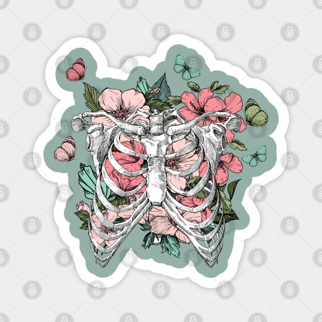 Blooming flowers human ribcage with butterflies Magnet by Dr.Bear