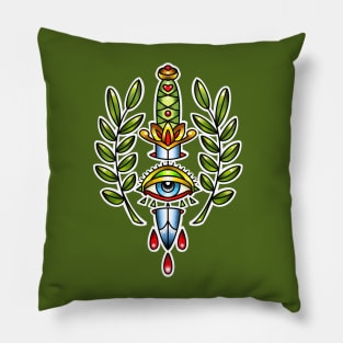 Dagger with eye and leaves Pillow