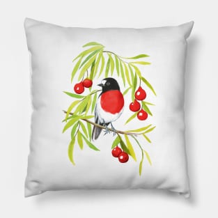 Scarlet Robin on Quandong tree Pillow