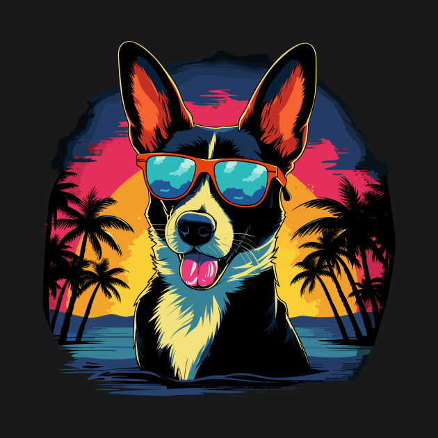 Retro Wave Black and White Basenji Dog Shirt by Miami Neon Designs