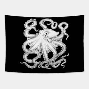 Octopus Kraken Black and White Ink Tentacles Tapestry