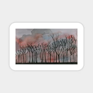 Winter Sunset. Original Watercolor Painting Magnet