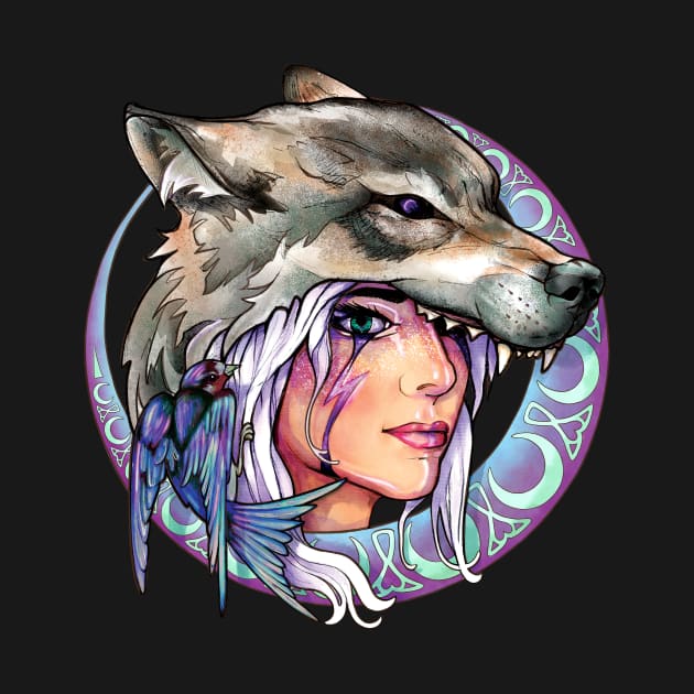 Wolf & Swallow - Art Nouveau Medallion [MOONLIGHT] by Lix