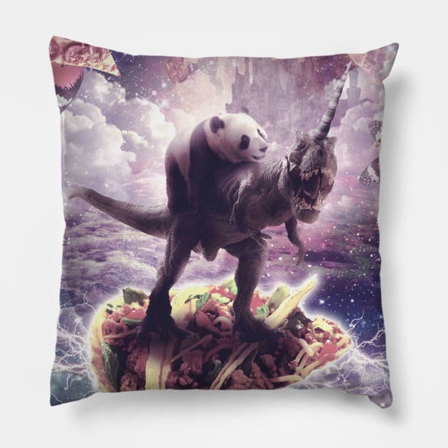 Panda Riding Unicorn Dinosaur on Taco Pillow by Random Galaxy