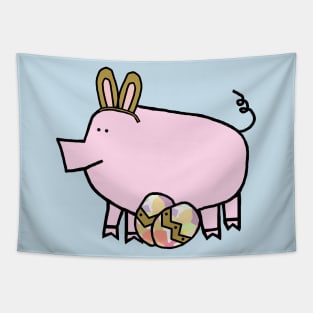 Funny Easter Bunny Ears on Pig Tapestry