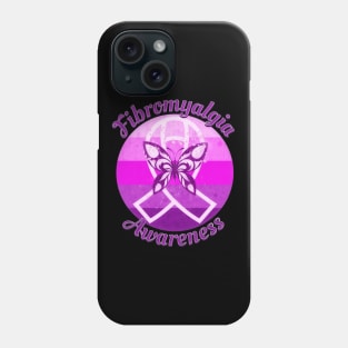 Fibromyalgia Awareness Retro Sunset Mystic Ribbon and Butterfly Phone Case