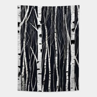 black and white dark birch forest, minimalistic vector design Tapestry