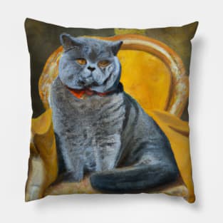 British Shorthair Cat Oil Painting Pillow