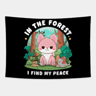 In the forest I find my peace cat Tapestry