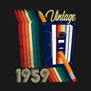 Vintage 1959 Cassette Tape Pencil Retro Classic Birthday T-Shirt