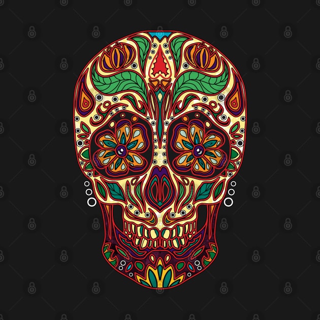 Mexican sugar skull, Day of the Dead hand-drawn floral skull by NadiaChevrel