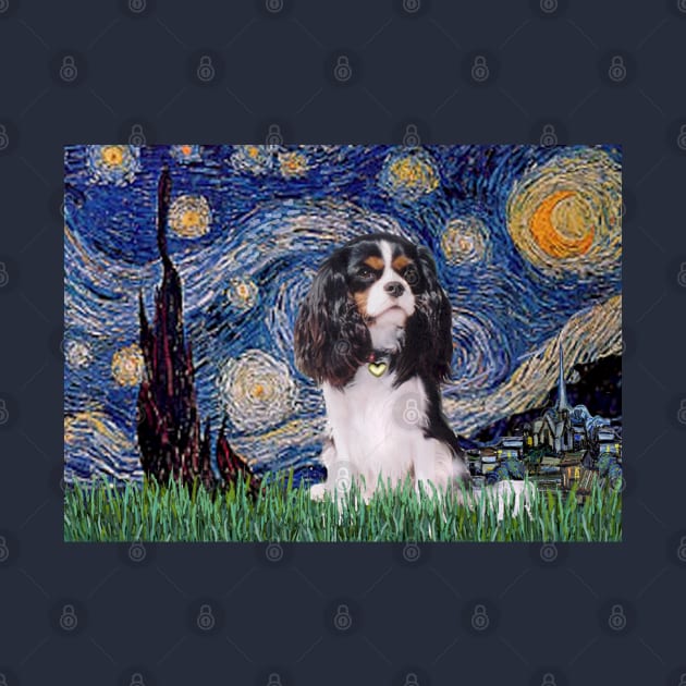 Starry Night (Van Gogh) Adapted to Feature a Cavalier King Charles Spaniel by Dogs Galore and More