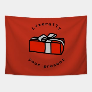 Literally Your Present Red Gift Box Christmas Tapestry