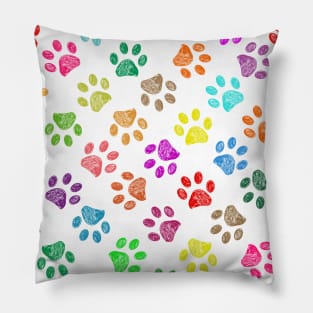 Colorful vibrant colored doodle paw prints Pillow