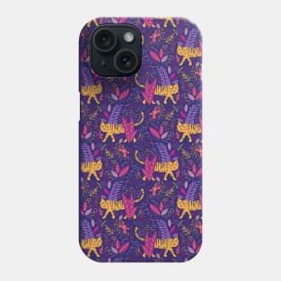 Colorful pattern with tiger and tropical leaves Phone Case